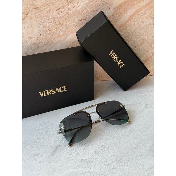 NEW Versace VE2296 Aviator Sunglasses in Silver Grey main image 4